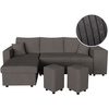 LOUNGITUDE Canapé convertible avec 2 poufs droit en velours côtelé - Gris foncé
