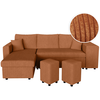 LOUNGITUDE Canapé convertible avec 2 poufs droit en velours côtelé - Terracotta