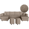 LOUNGITUDE Canapé panoramique avec 2 poufs gauche en velours côtelé - Taupe