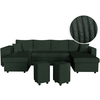 LOUNGITUDE Canapé panoramique avec 2 poufs gauche en velours côtelé - Vert foncé