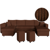 LOUNGITUDE Canapé panoramique OSLO convertible avec 2 coffres, 2 poufs à gauche en velours côtelé marron