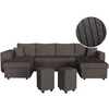 LOUNGITUDE Canapé panoramique OSLO convertible avec 2 coffres, 2 poufs à gauche en velours côtelé gris foncé