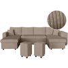 LOUNGITUDE Canapé panoramique avec 2 poufs droit en velours côtelé - Taupe
