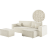 LOUNGITUDE Canapé d'angle convertible avec pouf en tissu texturé 3D - Beige