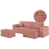 LOUNGITUDE Canapé d'angle convertible avec pouf en tissu texturé 3D - Rose