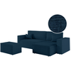 LOUNGITUDE Canapé d'angle convertible avec pouf en tissu texturé 3D - Bleu foncé