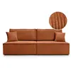 LOUNGITUDE Canapé convertible 3 places sans accoudoirs velours côtelé terracotta