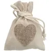 Lot de 5 Bourses en lin avec coeur en jute