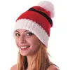 Bonnet de Noël tricoté - Rouge et blanc - Pompon vert - Taille unique