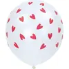 Sachet de 6 ballons blanc à coeurs rouge 28 cm