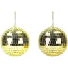 Lot de 2 petites Boules à facettes 10cm à suspendre, Or