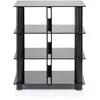 Meuble TV / Hi-Fi - NorStone - Epur 4 - Noir satin - Verre trempé - Acier brossé