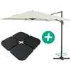 Parasol jardin déporté Alu "Sun 3" - Carré - 3 x 3 m - Ecru - Dalles i...