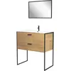 AURLANE Pack salle de bain avec miroir et vasque en céramique - Bois - 80 cm