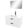 AURLANE Meuble salle de bain 80 cm suspendu 2 tiroirs Blanc avec vasque et miroir - box-in