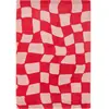 Nazar Tapis vintage style année 70 à motif damier rouge 80x140