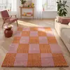 Tapis vintage style année 70 damier rayures Orange - 80x140