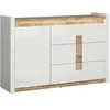 Petits meubles Buffet 1 porte 3 tiroirs avec LED stratifiés blanc et bois