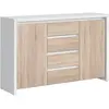Petits meubles Buffet 2 portes 4 tiroirs stratifiés beige et blanc