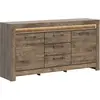 Petits meubles Buffet 2 portes 3 tiroirs LED inclus stratifiés beige