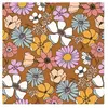 Tissu coton popeline fleuri sur fond toffee vendu au mètre - 015 Caram...
