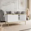 Hope - table basse 100 cm - 1 tiroir et 1 niche - Blanc / Doré