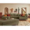 LISA DESIGN Canapé d'angle droit convertible 7 places en velours côtelé vert