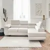 BESTMOBILIER Pablo - canapé d'angle convertible - avec coffre - têtières réglables - en velours - 5 places - droit Couleur - Beige