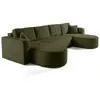 BESTMOBILIER Miro - canapé panoramique en U 7 places - convertible avec coffre - en velours texturé - Vert Olive