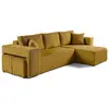 BESTMOBILIER Topaze - canapé d'angle réversible 4 places - convertible avec coffre, tablette et poufs - en velours côtelé - Jaune