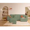 BESTMOBILIER Topaze - canapé d'angle réversible 4 places - convertible avec coffre, tablette et poufs - en velours côtelé - Vert sauge