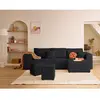 BESTMOBILIER Topaze - canapé d'angle réversible 4 places - convertible avec coffre, tablette et poufs - en velours côtelé - Noir