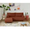 BESTMOBILIER Cristal - canapé 3 places - convertible avec coffre et pouf - en velours texturé - Terracotta