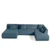 BESTMOBILIER Onyx - canapé panoramique d'angle droit 7 places - en velours côtelé - Bleu