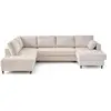 LISA DESIGN Anna - canapé panoramique d'angle gauche 7 places convertible avec coffre en velours texturé - Beige
