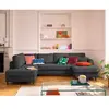 LISA DESIGN Anna - canapé panoramique d'angle gauche 7 places convertible avec coffre en velours texturé - Gris Anthracite