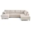LISA DESIGN Anna - canapé panoramique d'angle droit 7 places convertible avec coffre en velours texturé - Beige