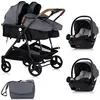 MONMOBILIERDESIGN Duo smart poussette jumeaux l 79 cm gris + 2 cosy i-size gris