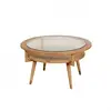 Manhattan Table basse ronde en chêne massif et verre trempé teinte claire