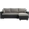 LOUNGITUDE Canapé d'angle convertible coffre noir en simili microfibre gris/noir