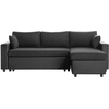 LOUNGITUDE Canapé d'angle convertible coffre noir en simili microfibre - Noir
