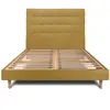Prestige Literie Lit 200x200cm Avec Tête De Lit Capitonnee Tissu Et Sommier Kit Jaune - Hauteur Totale : 29cm