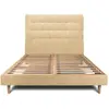 Prestige Literie Lit 140x190cm Avec Tête De Lit Capitonnee Tissu Et Sommier Kit Jaune - Hauteur Totale : 29cm