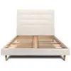 Prestige Literie Lit 200x200cm Avec Tête De Lit Capitonnee Tissu Et Sommier Kit Beige Clair - Hauteur Totale : 29cm