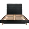 Prestige Literie Lit 140x200cm Avec Tête De Lit Lignes Bouclette Et Sommier Kit Noir - Hauteur Totale : 29cm
