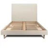 Prestige Literie Lit 200x200cm Avec Tête De Lit Tapissier Tissu Et Sommier Kit Beige Clair - Hauteur Totale : 29cm