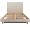 Prestige Literie Lit 140x190cm Avec Tête De Lit Lignes Tissu Et Sommier Kit Beige Brun - Hauteur Totale : 29cm