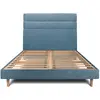 Prestige Literie Lit 180x200cm Avec Tête De Lit Lignes Tissu Et Sommier Kit Bleu - Hauteur Totale : 29cm