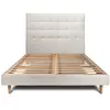 Prestige Literie Lit 140x190cm avec tête de lit capitonnée bouclette et sommier kit Beige - Hauteur totale : 29cm