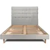 Prestige Literie Lit 140x190cm - Gris - Tête de lit capitonnée bouclette - Bois massif - Style Scandinave Moderne